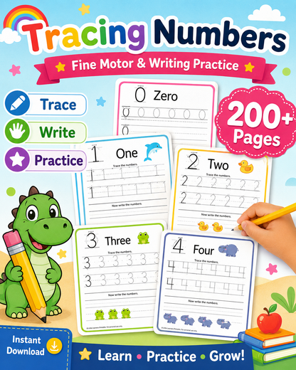 Preschool Math Worksheets Printable Bundle | Numbers 0-10 Tracing, Counting, Patterns, Pre-K &amp; Kindergarten PDF Activities