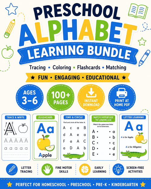 Preschool Alphabet Learning Bundle | Printable ABC Worksheets for Ages 3–6 - sproutly