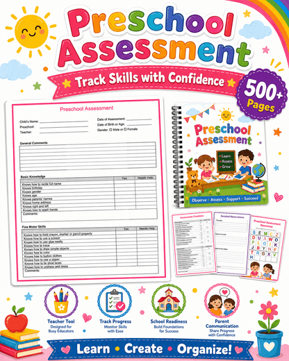 Preschool Classroom Worksheets Printable Bundle | 500+ Pages of Finger Puppets, Bracelets, Name Cards &amp; Assessment Tools for Pre-K &amp; Kindergarten - sproutly