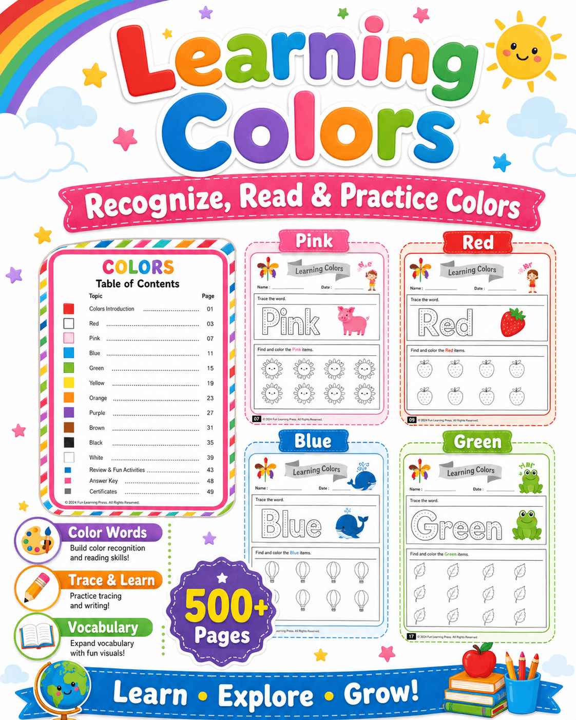 Preschool General Knowledge Worksheets Bundle | Weather, Colors & Geography for Ages 3–6 - littlebloomworksheets.store/