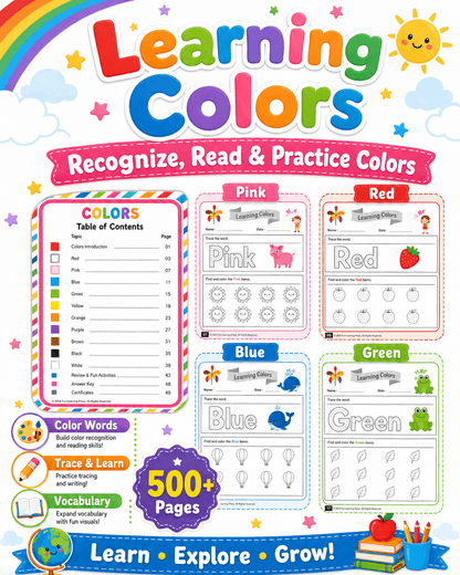 Preschool General Knowledge Worksheets Bundle | Weather, Colors & Geography for Ages 3–6 - littlebloomworksheets.store/