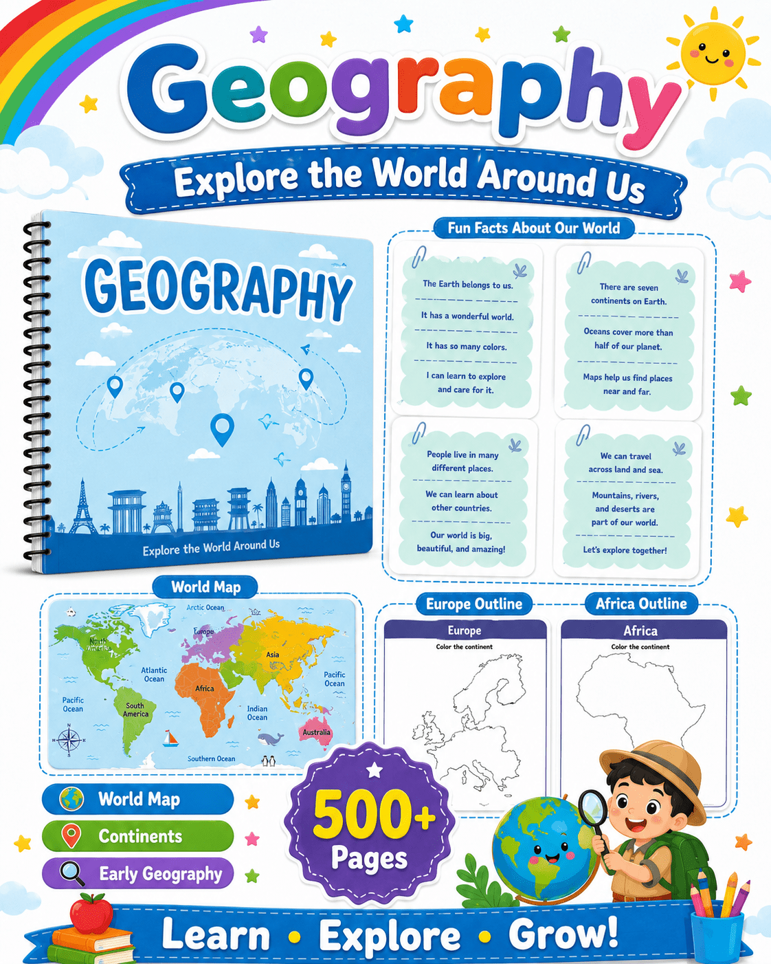 Preschool General Knowledge Worksheets Bundle | Weather, Colors & Geography for Ages 3–6 - littlebloomworksheets.store/