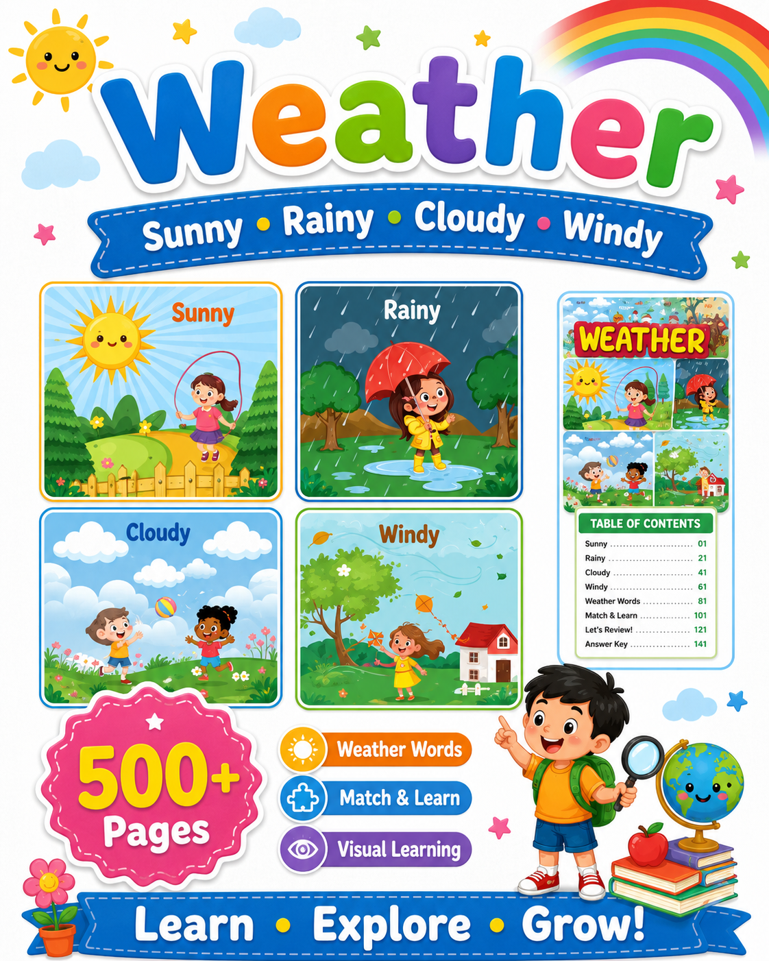 Preschool General Knowledge Worksheets Bundle | Weather, Colors & Geography for Ages 3–6 - littlebloomworksheets.store/