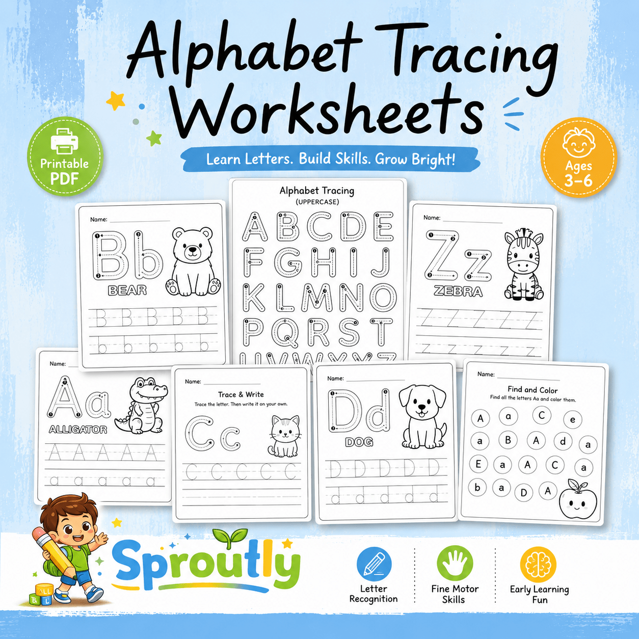 Preschool Learning Bundle, 600+ Printable Worksheets, Coloring, Tracing, Dot Marker, Alphabet, Numbers & Shapes PDF - sproutly