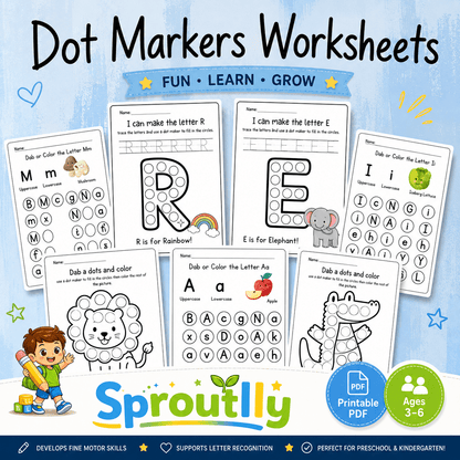 Preschool Learning Bundle, 600+ Printable Worksheets, Coloring, Tracing, Dot Marker, Alphabet, Numbers & Shapes PDF - sproutly