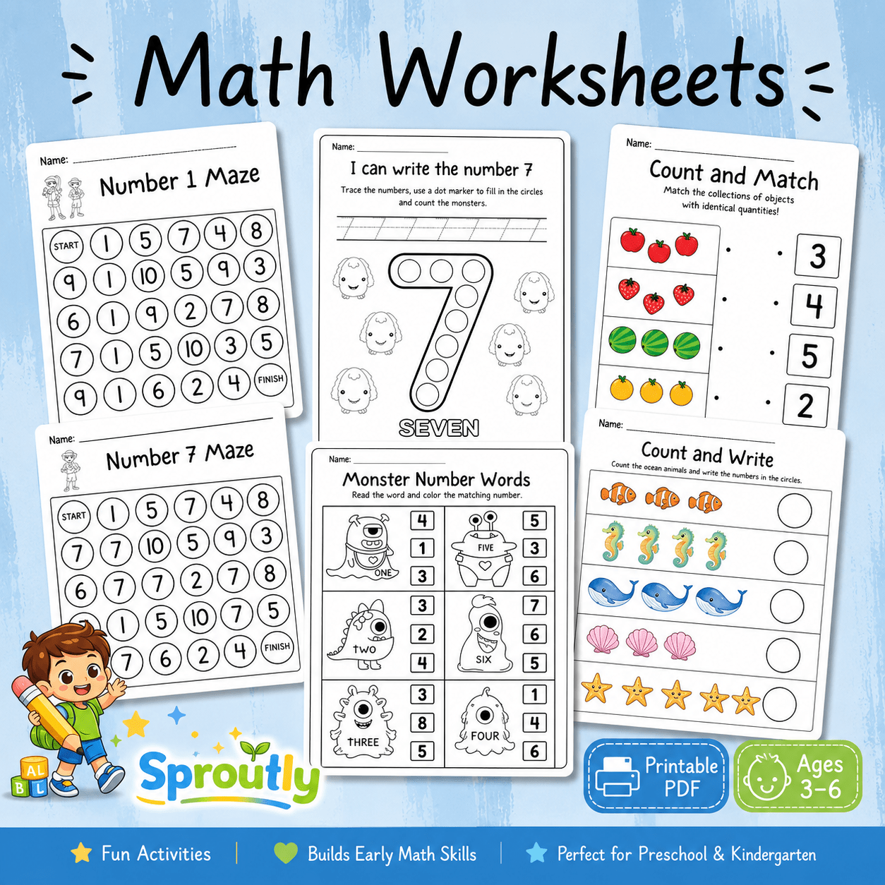 Preschool Learning Bundle, 600+ Printable Worksheets, Coloring, Tracing, Dot Marker, Alphabet, Numbers & Shapes PDF - sproutly