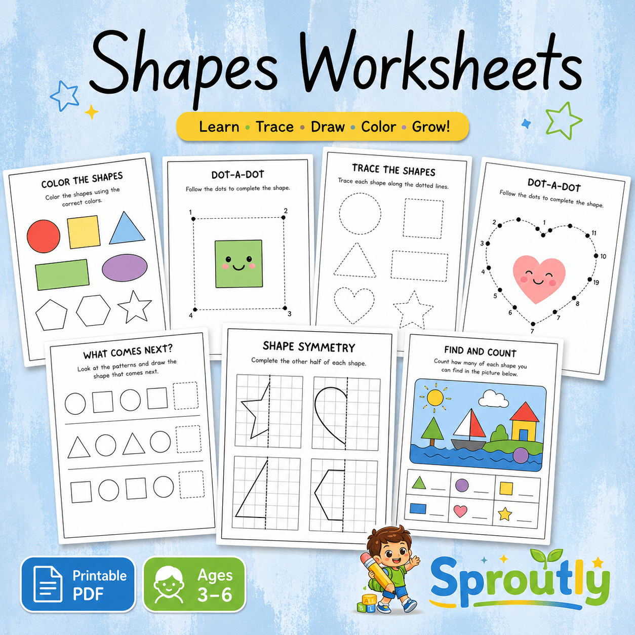 Preschool Learning Bundle, 600+ Printable Worksheets, Coloring, Tracing, Dot Marker, Alphabet, Numbers & Shapes PDF - sproutly