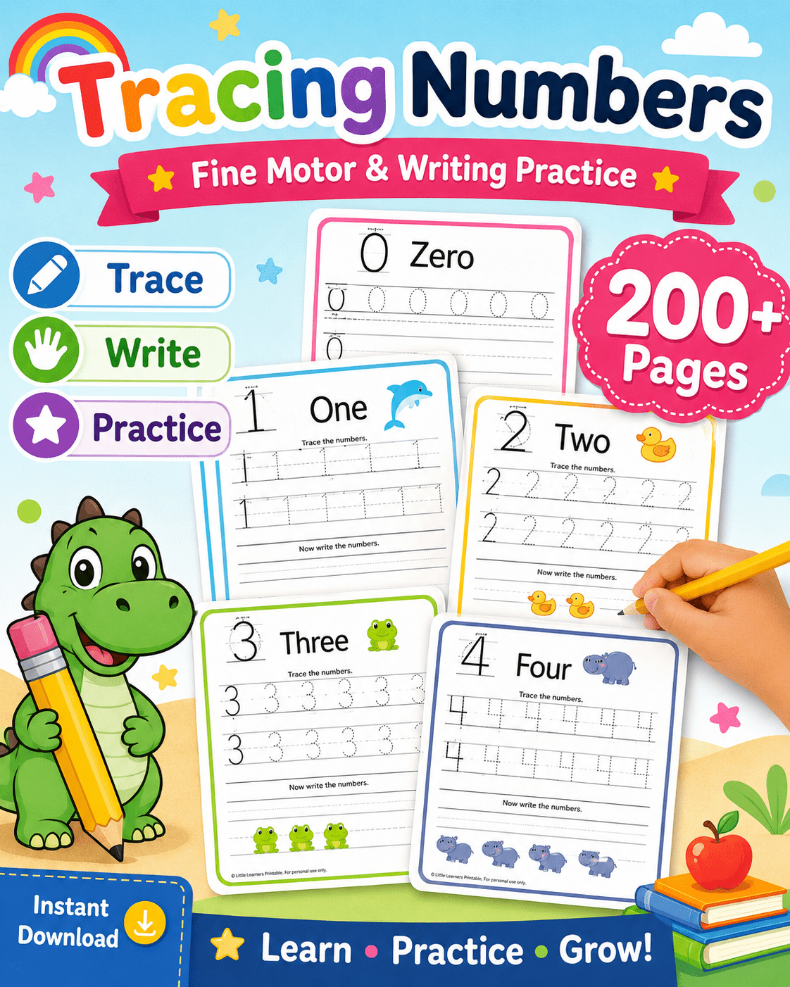 Preschool Math Worksheets Bundle | Numbers, Counting & Patterns for Ages 3–6 - littlebloomworksheets.store/