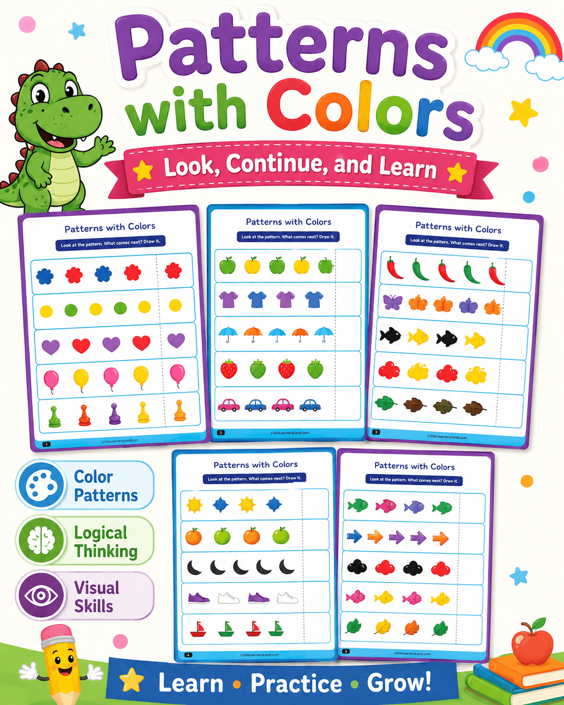 Preschool Math Worksheets Bundle | Numbers, Counting & Patterns for Ages 3–6 - littlebloomworksheets.store/