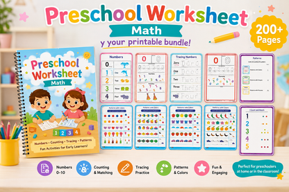 Preschool Math Worksheets Bundle | Numbers, Counting & Patterns for Ages 3–6 - littlebloomworksheets.store/