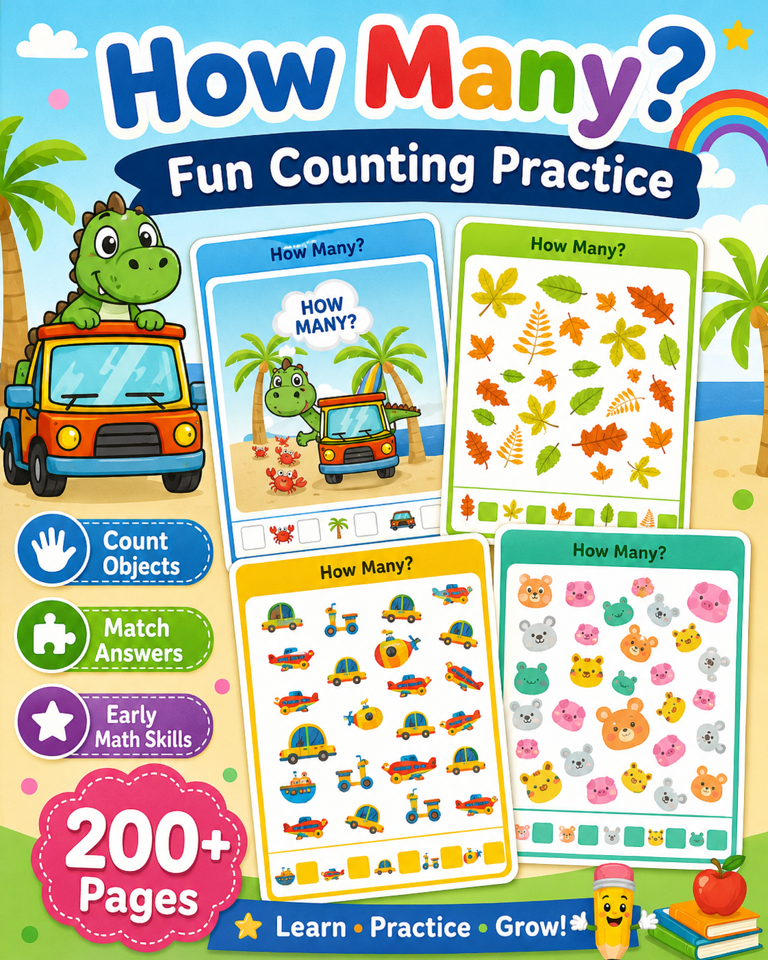 Preschool Math Worksheets Bundle | Numbers, Counting & Patterns for Ages 3–6 - littlebloomworksheets.store/