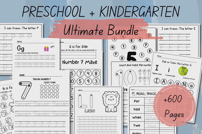 Preschool Learning Bundle, 600+ Printable Worksheets, Coloring, Tracing, Dot Marker, Alphabet, Numbers & Shapes PDF